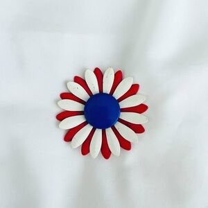 Vintage Enamel Flower Floral Brooch Pin | Red White Blue